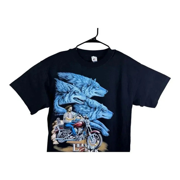 Vintage Shirt Large Biker Leader Of The Pack Wolf Motorcycle Harley Boxy 90s - Picture 3 of 10